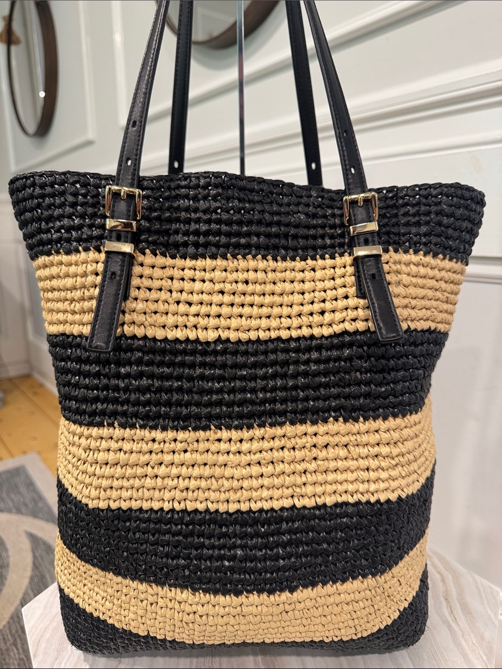 Michael Kors Bag Quinn Large Striped North South Crochet Woven Straw Beach Bag - Picture 8 of 17